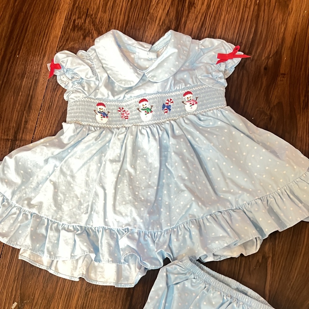 Smocked Christmas Dress with matching bloomers